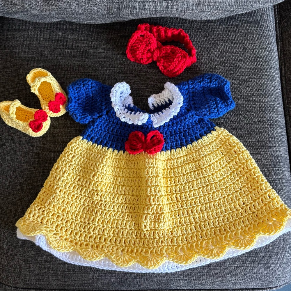 Handmade Kids Crochet Dress Set - Blue, Yellow, Red